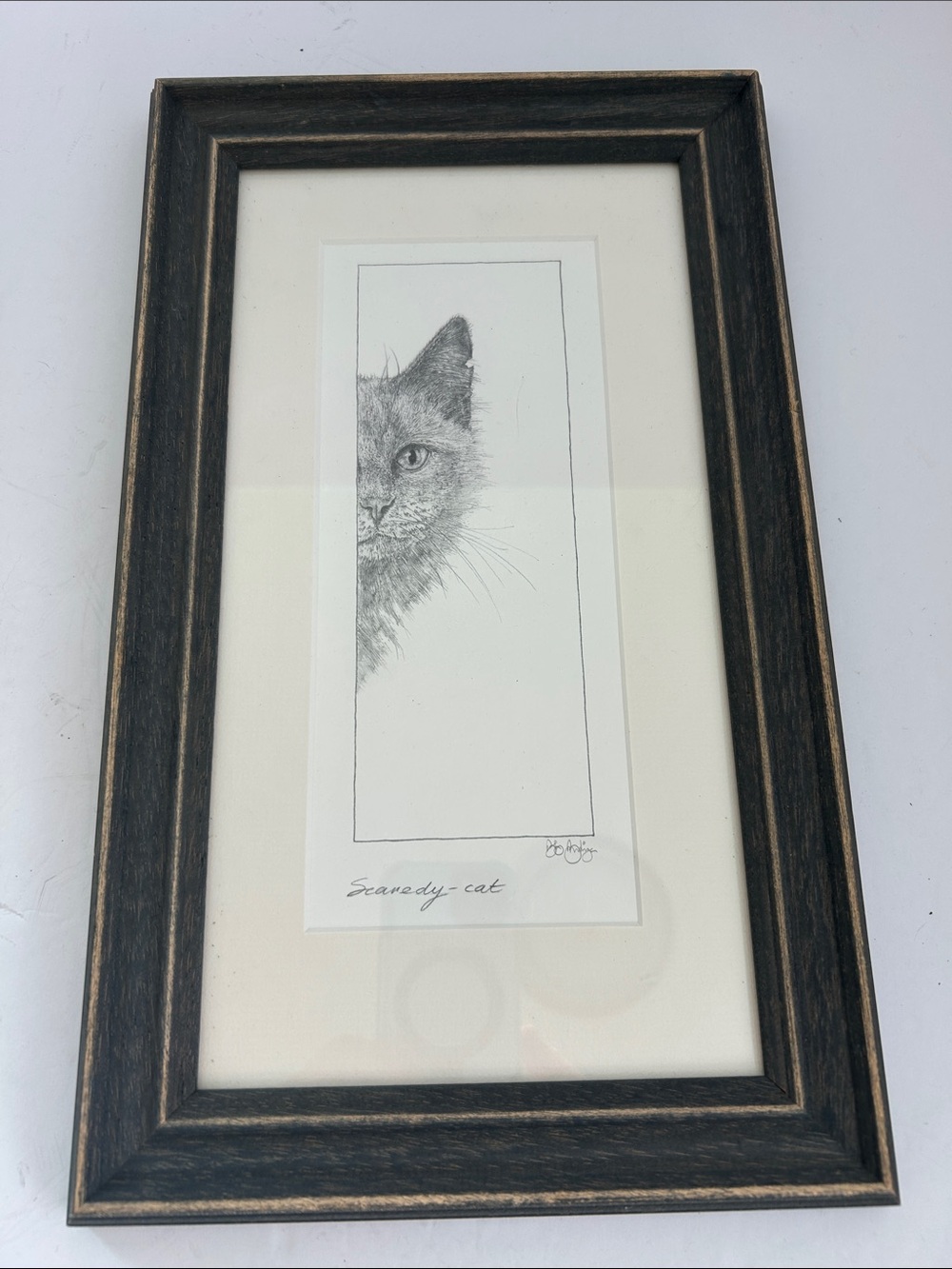 Scaredy-cat by Bob Bowdige. Signed wall art. Framed in England.